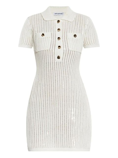 Self-Portrait cotton-blend knitted dress - White - zdjęcie produktu nr 1