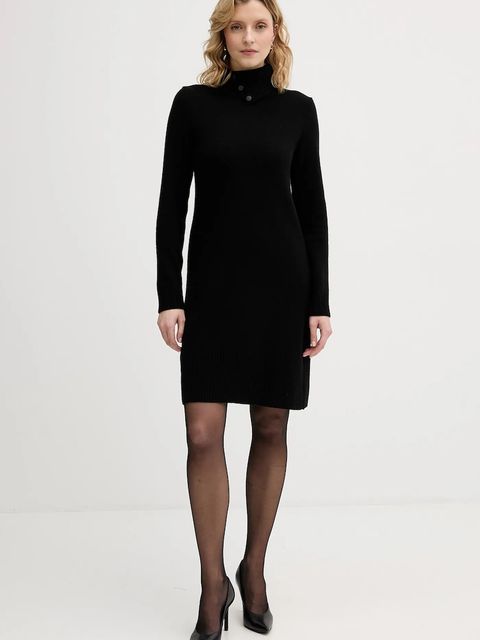 United Colors of Benetton sukienka z dodatkiem wełny kolor czarny midi dopasowana 1444DV02F - zdjęcie produktu nr 1