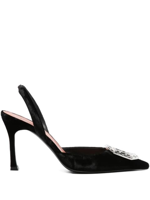 Amina Muaddi 90mm Camelia crystal-embellished slingback pumps - Black - zdjęcie produktu nr 1