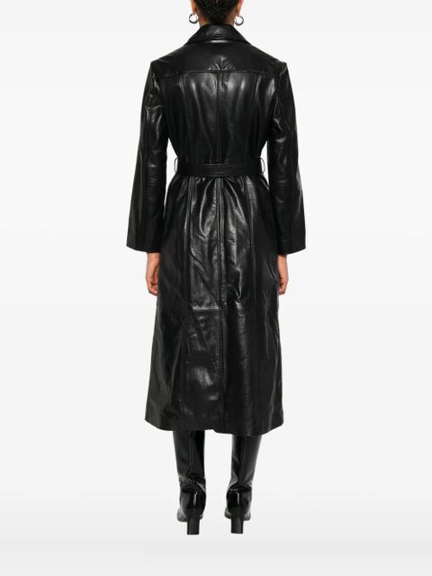 Maje belted leather coat - Black