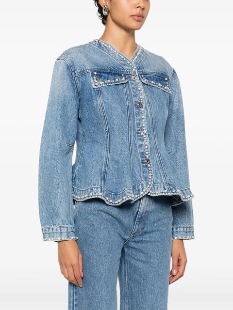 SANDRO pearl-embellishment denim jacket - Blue - zdjęcie produktu nr 2