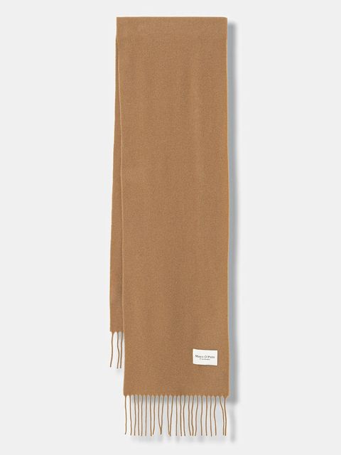 Marc O'Polo szalik wełniany kolor beżowy gładki 508805102065 - zdjęcie produktu nr 1