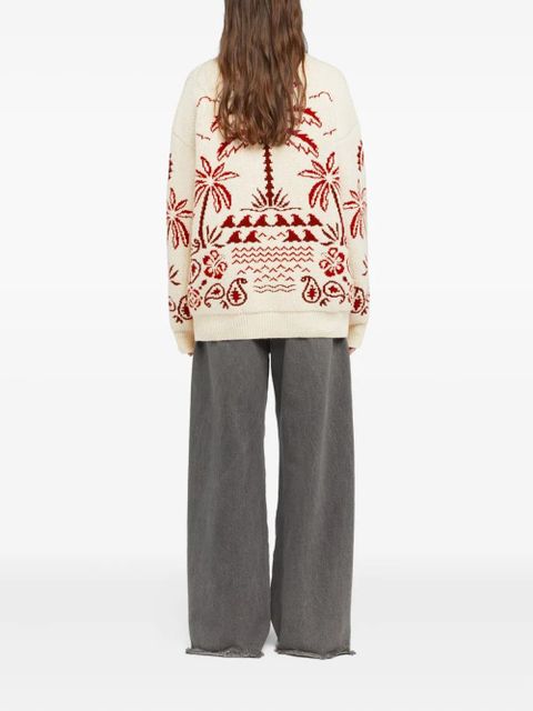 Alanui Glimpse Of Eden palm-tree paisley sweater - White
