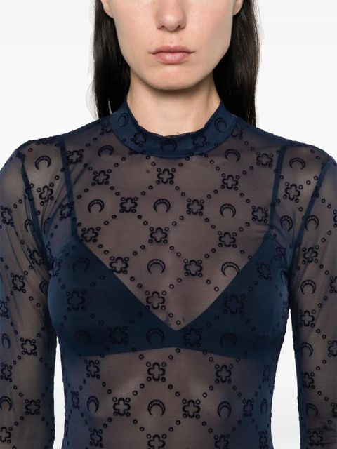 Marine Serre Moonogram mesh longsleeved top - Blue