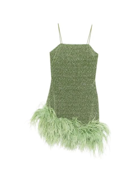 Oséree feather-trim mini dress - Green - zdjęcie produktu nr 1