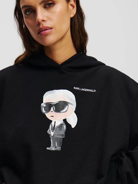 Karl Lagerfeld bluza IKON damska kolor czarny z kapturem z nadrukiem A1W20083