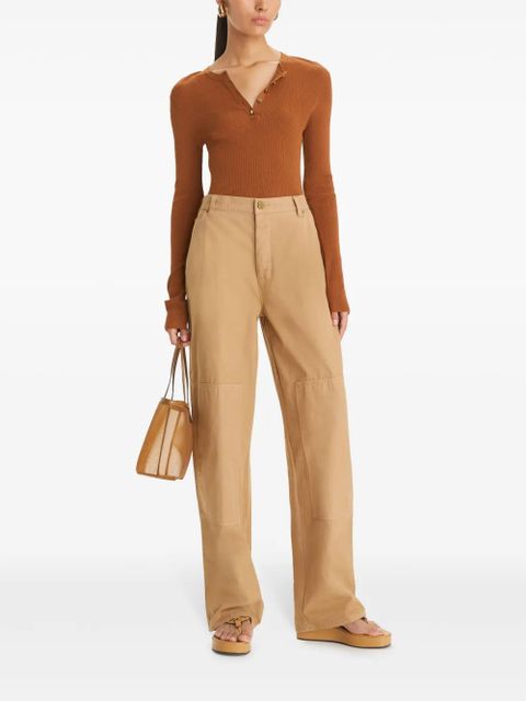 Tory Burch ribbed-knit henley top - Brown