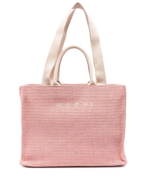 Marni logo-embroidered raffia tote bag - Pink