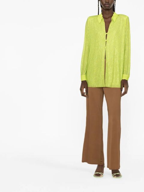 Self-Portrait Hotfix rhinestone-studded mesh shirt - Green