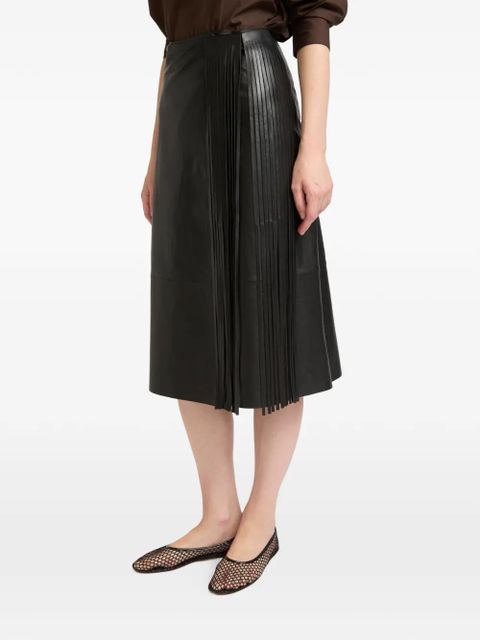 Yves Salomon fringed leather wrap skirt - Black