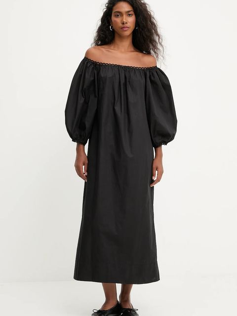 Answear.LAB sukienka bawełniana kolor czarny midi rozkloszowana - zdjęcie produktu nr 2