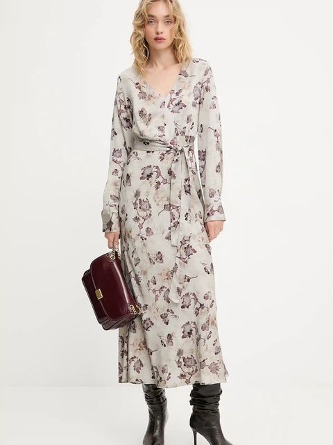 Answear.LAB sukienka kolor szary maxi rozkloszowana