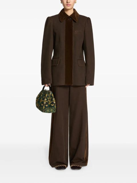 DRIES VAN NOTEN velvet-trim denim blazer - Brown - zdjęcie produktu nr 2