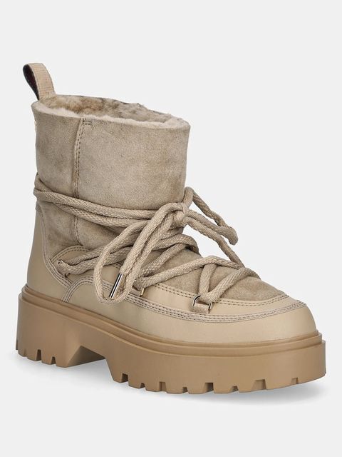 Tommy Hilfiger śniegowce REAL SHEARLING LACEUP damskie kolor beżowy FW0FW08996 - zdjęcie produktu nr 1