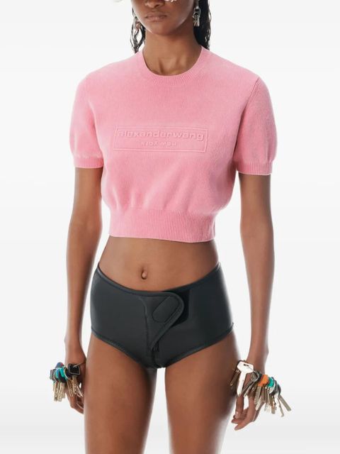 Alexander Wang logo-embossed puff-sleeve knit top - Pink