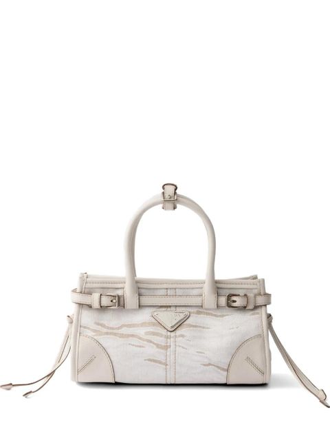 Prada Bonnie small printed linen and leather handbag - Neutrals - zdjęcie produktu nr 1