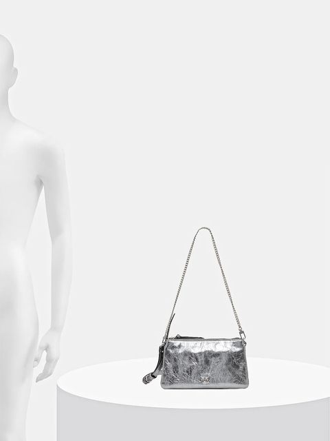 Pinko torebka skórzana kolor srebrny 105359 A2OT