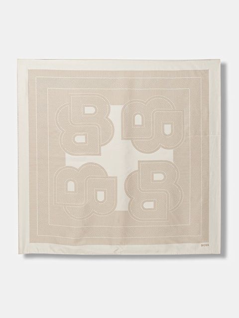 BOSS apaszka jedwabna kolor beżowy wzorzysta 50536118 - zdjęcie produktu nr 1