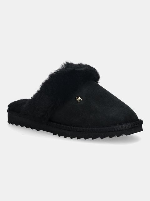 Tommy Hilfiger kapcie skórzane TH SHEARLING HOUSE SHOE kolor czarny FW0FW09063