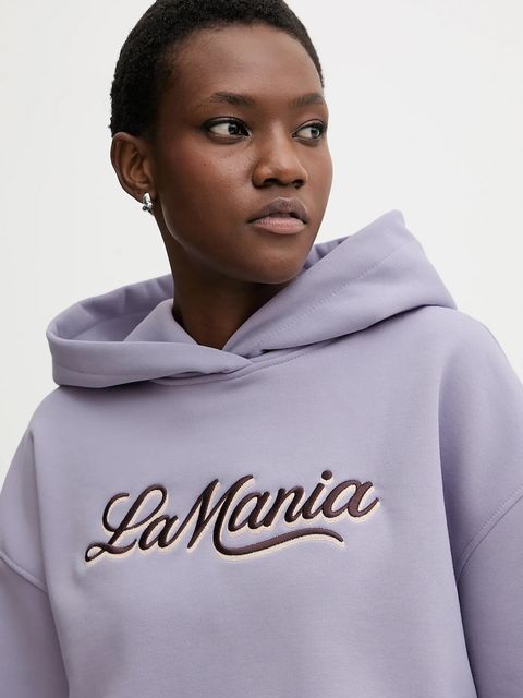 La Mania bluza LUMA damska kolor fioletowy z kapturem z aplikacją LUMA