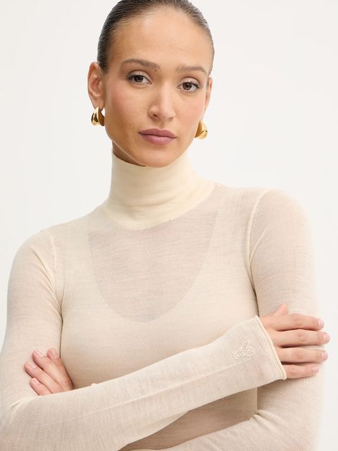 Patrizia Pepe sweter wełniany damski kolor beżowy lekki z golfem 2K0347 K034