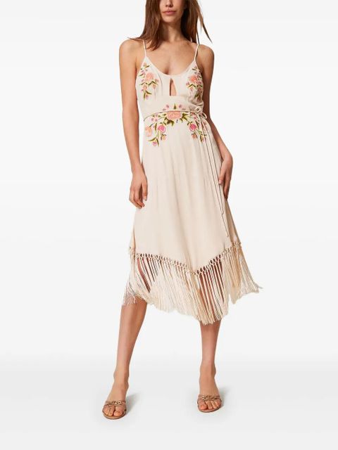TWINSET floral-embroidered midi dress - Neutrals