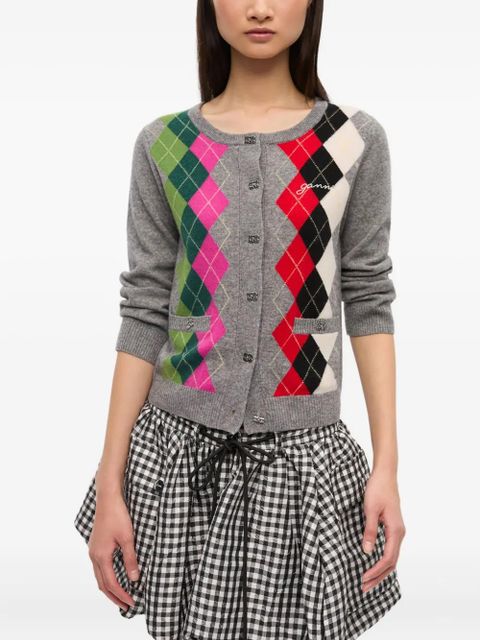 GANNI argyle-pattern cardigan - Grey