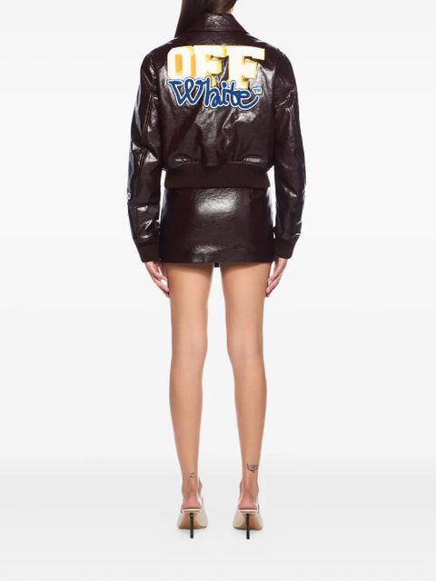 Off-White crinkled coated varsity jacket - Brown