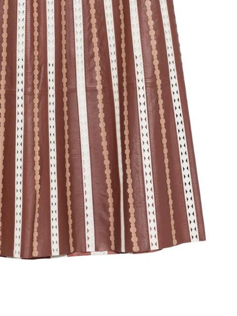 Yves Salomon striped leather midi skirt - Brown