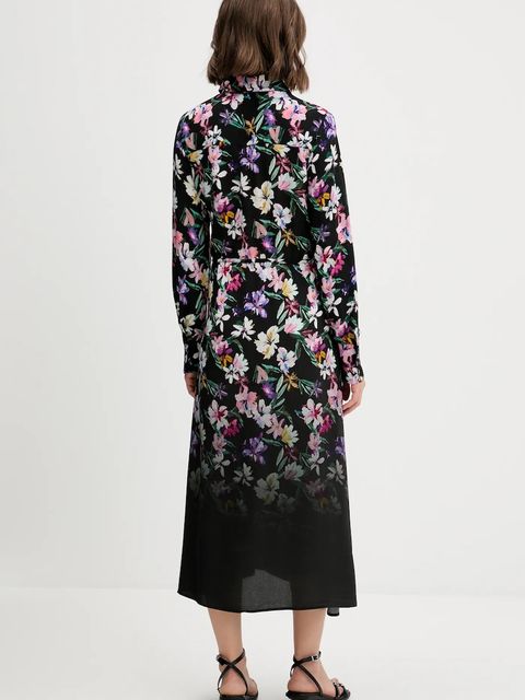 Desigual sukienka CAMISERO ACRIL kolor czarny midi prosta 25WWVW11