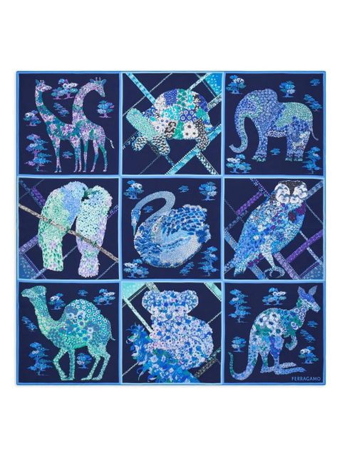 Ferragamo patchwork-print silk scarf - Blue - zdjęcie produktu nr 1