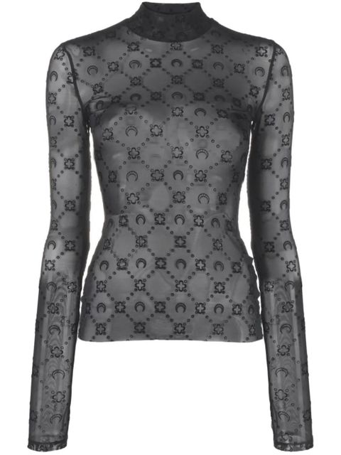 Marine Serre Moonogram-flocked mesh top - Black - zdjęcie produktu nr 1
