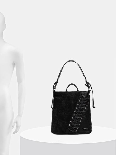 Desigual plecak BLACK PATCH TANGO P damski kolor czarny mały z aplikacją 25WAKP12