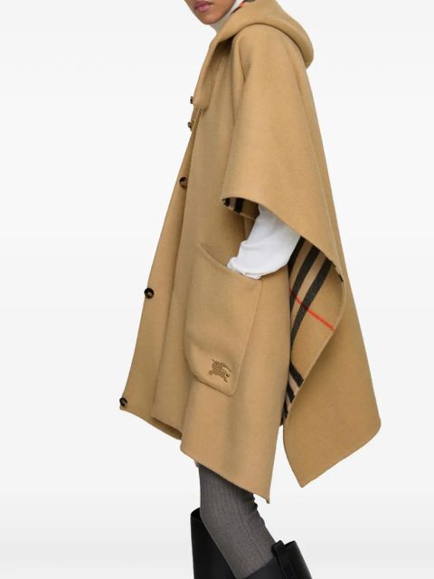 Burberry reversible shearling trim check cashmere cape - Neutrals