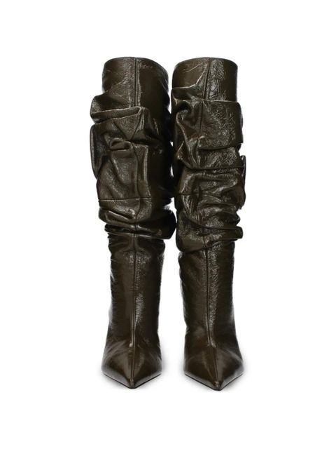 Amina Muaddi ruched patent-leather boots - Green