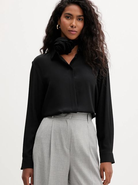 Marella koszula z jedwabiem kolor czarny relaxed z kołnierzykiem klasycznym 2523116071200 - zdjęcie produktu nr 1