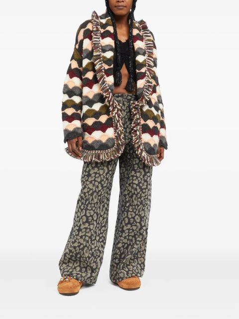 Alanui wave-pattern fringed cardigan - Green - zdjęcie produktu nr 2