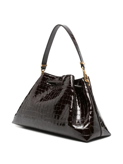 Jimmy Choo croc-effect drawstring leather tote bag - Brown