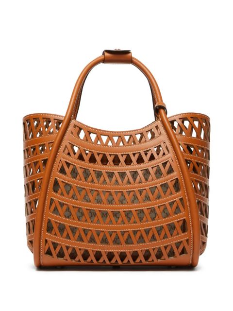 Max Mara small Marine laser-cut leather tote bag - Brown