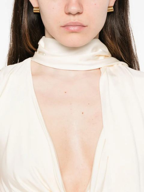 Aya Muse draped-meckline midi dress - Neutrals