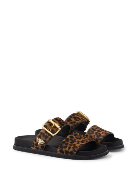 Prada triangle-logo animal-print sandals - Brown - zdjęcie produktu nr 2