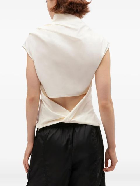 GANNI draped cowl-neck top - Neutrals