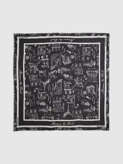 Karl Lagerfeld chusta z jedwabiem K/SKETCH damska kolor czarny wzorzysta A4W33116 - zdjęcie produktu nr 1