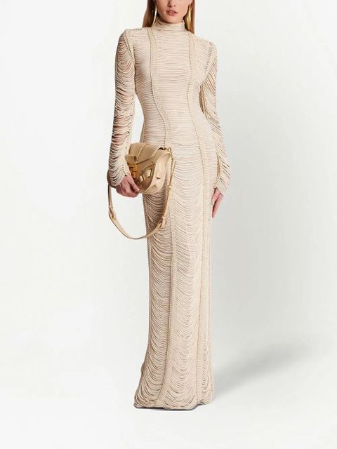 Balmain macramé long sleeves maxidress - Neutrals