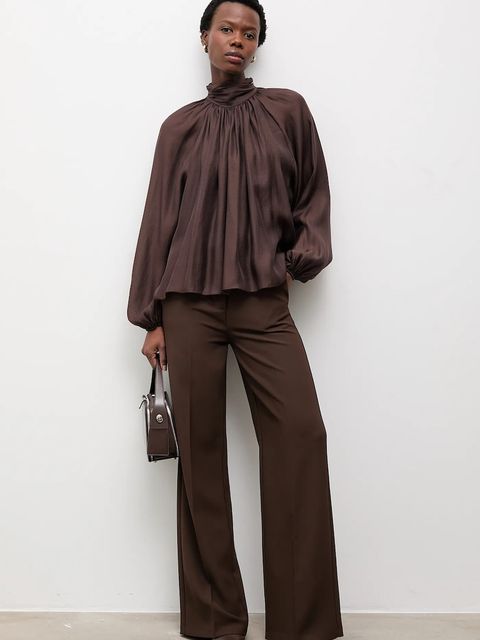 Answear.LAB bluzka damska kolor brązowy gładka