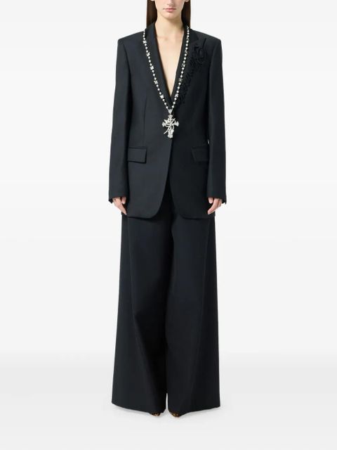 Blumarine embroidered-logo single-breasted blazer - Black