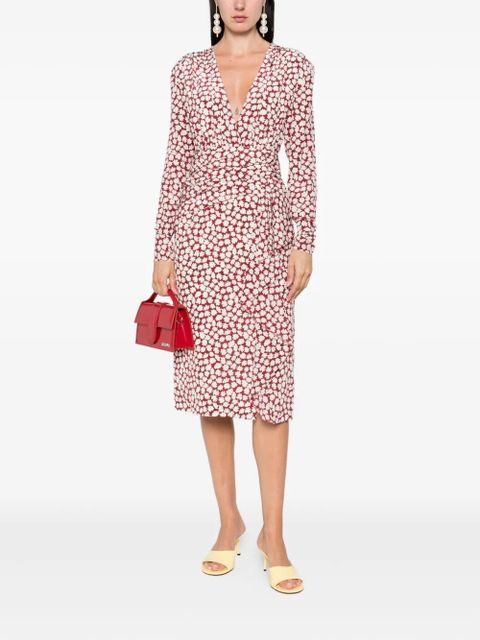 Alessandra Rich floral-print draped midi dress - Red - zdjęcie produktu nr 2