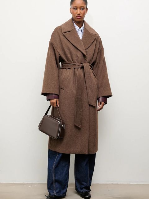 Answear Lab płaszcz wełniany kolor brązowy przejściowy oversize