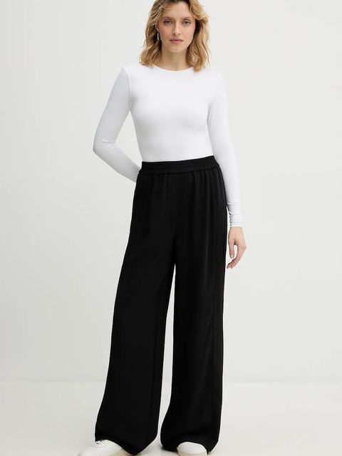 Lacoste spodnie damskie kolor czarny proste high waist HF2627