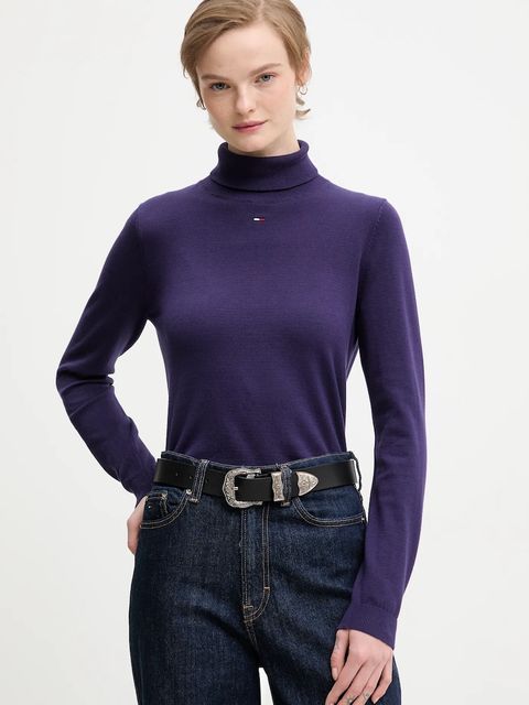 Tommy Jeans sweter bawełniany damski kolor fioletowy lekki z golfem DW0DW21672 - zdjęcie produktu nr 1